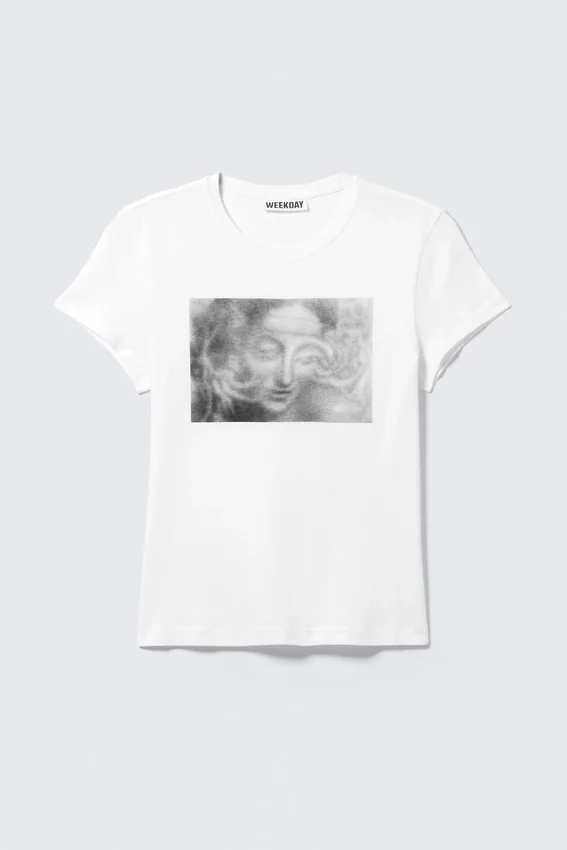 Boxy Printed Short-Sleeved T-Shirt – White – Misty Face Boxy Printed Short-Sleeved T-Shirt – White – Misty Face