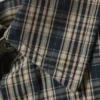 Boxy Short-Sleeved Cotton Shirt – Beige – Navy Blue Check