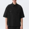 Boxy Short-Sleeved Cotton Shirt – Black Boxy Short-Sleeved Cotton Shirt – Black