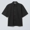 Boxy Short-Sleeved Cotton Shirt – Black Boxy Short-Sleeved Cotton Shirt – Black