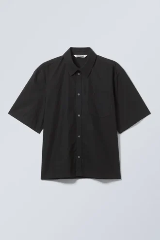 Boxy Short-Sleeved Cotton Shirt – Black