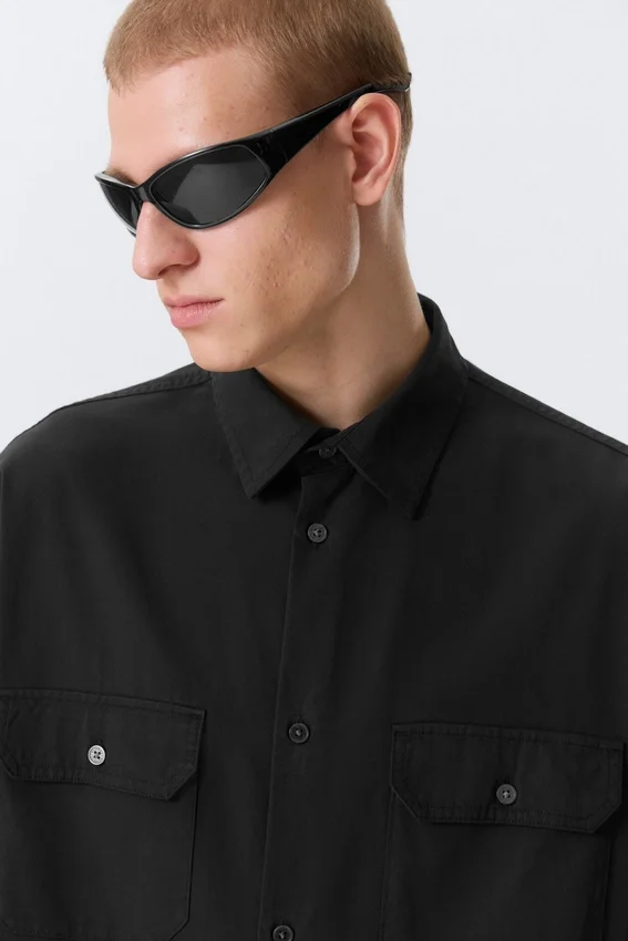Boxy Short-Sleeved Cotton Shirt – Black Boxy Short-Sleeved Cotton Shirt – Black