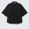 Boxy Short-Sleeved Cotton Shirt – Black Boxy Short-Sleeved Cotton Shirt – Black