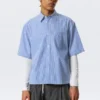 Boxy Short-Sleeved Cotton Shirt – Blue & White Stripe Boxy Short-Sleeved Cotton Shirt – Blue & White Stripe