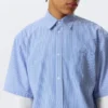 Boxy Short-Sleeved Cotton Shirt – Blue & White Stripe Boxy Short-Sleeved Cotton Shirt – Blue & White Stripe