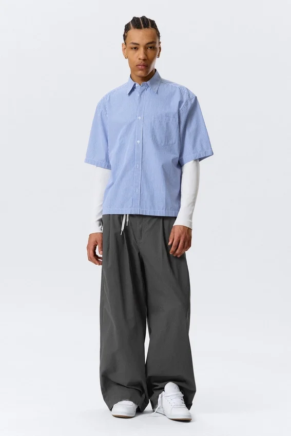 Boxy Short-Sleeved Cotton Shirt – Blue & White Stripe Boxy Short-Sleeved Cotton Shirt – Blue & White Stripe