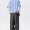 Boxy Short-Sleeved Cotton Shirt – Blue & White Stripe Boxy Short-Sleeved Cotton Shirt – Blue & White Stripe