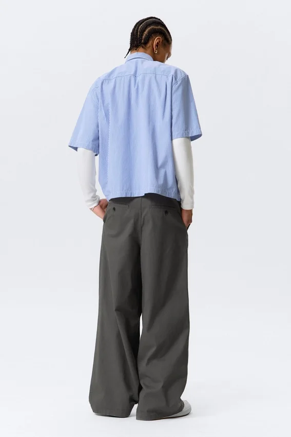 Boxy Short-Sleeved Cotton Shirt – Blue & White Stripe Boxy Short-Sleeved Cotton Shirt – Blue & White Stripe