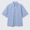 Boxy Short-Sleeved Cotton Shirt – Blue & White Stripe Boxy Short-Sleeved Cotton Shirt – Blue & White Stripe