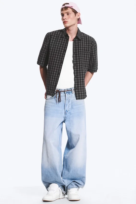 Boxy Short-Sleeved Cotton Shirt – Checked Black Boxy Short-Sleeved Cotton Shirt – Checked Black