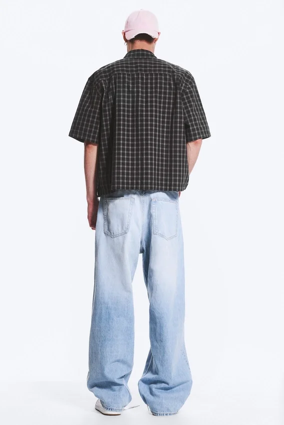 Boxy Short-Sleeved Cotton Shirt – Checked Black Boxy Short-Sleeved Cotton Shirt – Checked Black