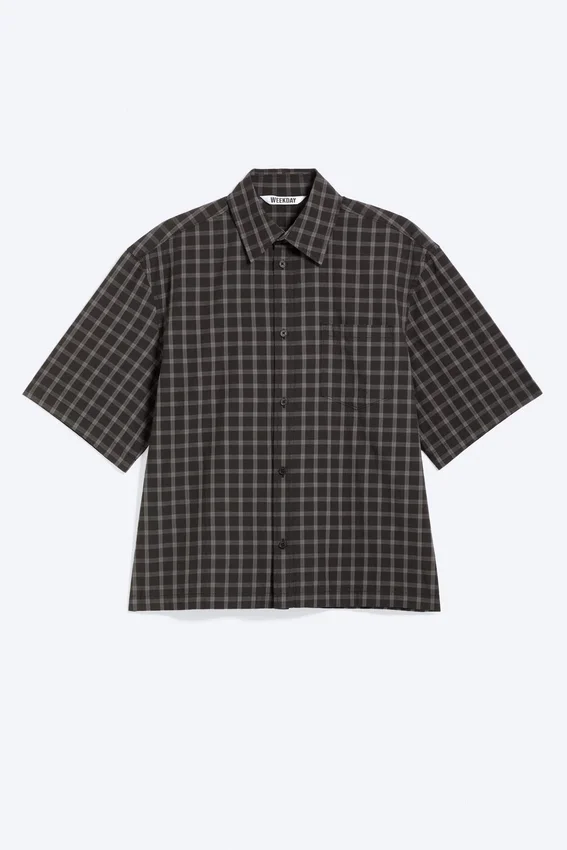 Boxy Short-Sleeved Cotton Shirt – Checked Black Boxy Short-Sleeved Cotton Shirt – Checked Black