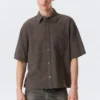Boxy Short-Sleeved Cotton Shirt – Checked Brown Boxy Short-Sleeved Cotton Shirt – Checked Brown