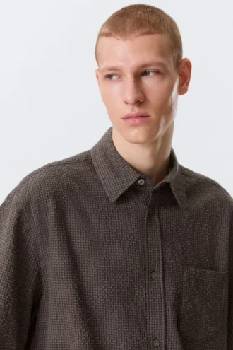 Boxy Short-Sleeved Cotton Shirt – Checked Brown