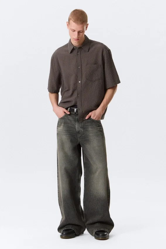 Boxy Short-Sleeved Cotton Shirt – Checked Brown Boxy Short-Sleeved Cotton Shirt – Checked Brown