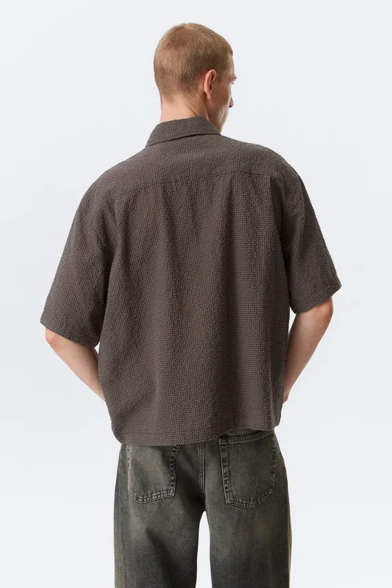 Boxy Short-Sleeved Cotton Shirt – Checked Brown Boxy Short-Sleeved Cotton Shirt – Checked Brown