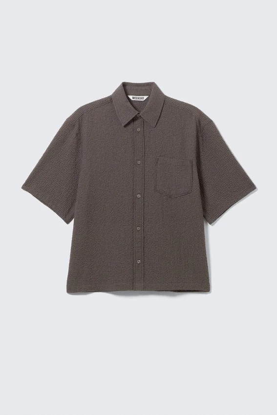 Boxy Short-Sleeved Cotton Shirt – Checked Brown Boxy Short-Sleeved Cotton Shirt – Checked Brown