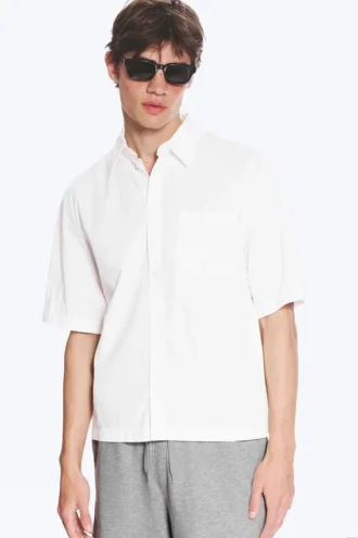 Boxy Short-Sleeved Cotton Shirt – White