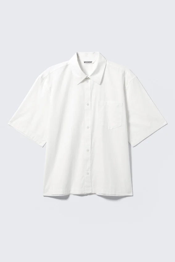Boxy Short-Sleeved Cotton Shirt – White Boxy Short-Sleeved Cotton Shirt – White