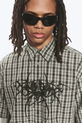Boxy Short-Sleeved Graphic Shirt – Checked Green – Spyder
