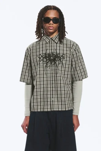 Boxy Short-Sleeved Graphic Shirt – Checked Green – Spyder