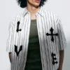 Boxy Short-Sleeved Graphic Shirt – White & Black Stripes Boxy Short-Sleeved Graphic Shirt – White & Black Stripes