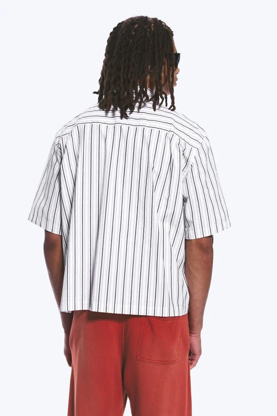 Boxy Short-Sleeved Graphic Shirt – White & Black Stripes Boxy Short-Sleeved Graphic Shirt – White & Black Stripes