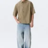 Boxy Short-Sleeved Shirt – Checked Beige Boxy Short-Sleeved Shirt – Checked Beige