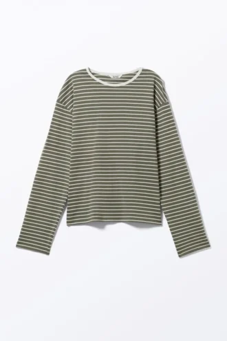 Boxy Sleeve T-Shirt – Striped Khaki