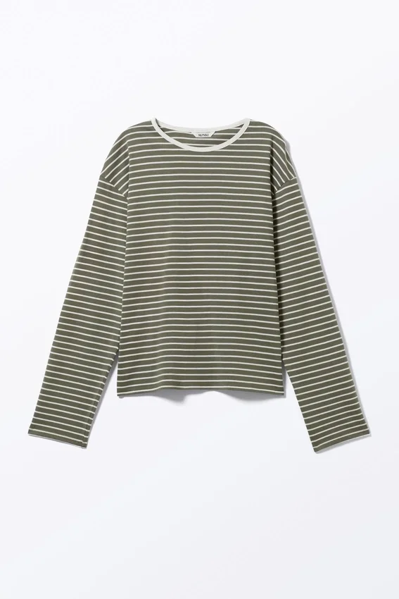 Boxy Sleeve T-Shirt – Striped Khaki Boxy Sleeve T-Shirt – Striped Khaki