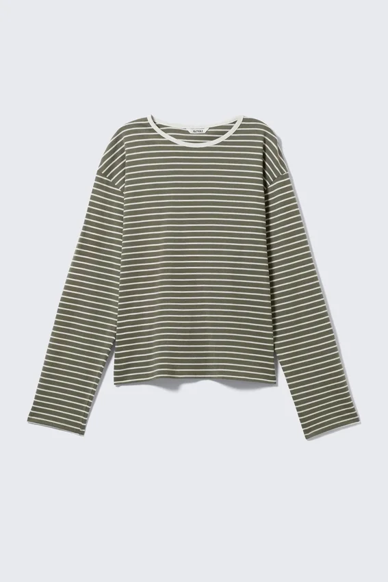 Boxy Sleeve T-Shirt – Striped Khaki Boxy Sleeve T-Shirt – Striped Khaki