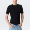 Boxy Slim Fit Ribbed T-Shirt – Black Boxy Slim Fit Ribbed T-Shirt – Black