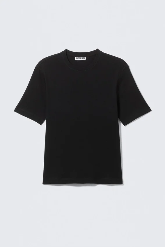 Boxy Slim Fit Ribbed T-Shirt – Black Boxy Slim Fit Ribbed T-Shirt – Black