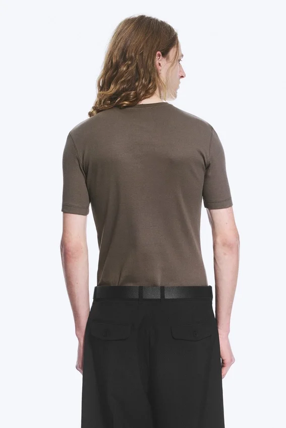 Boxy Slim Fit Ribbed T-Shirt – Dark Mole Boxy Slim Fit Ribbed T-Shirt – Dark Mole