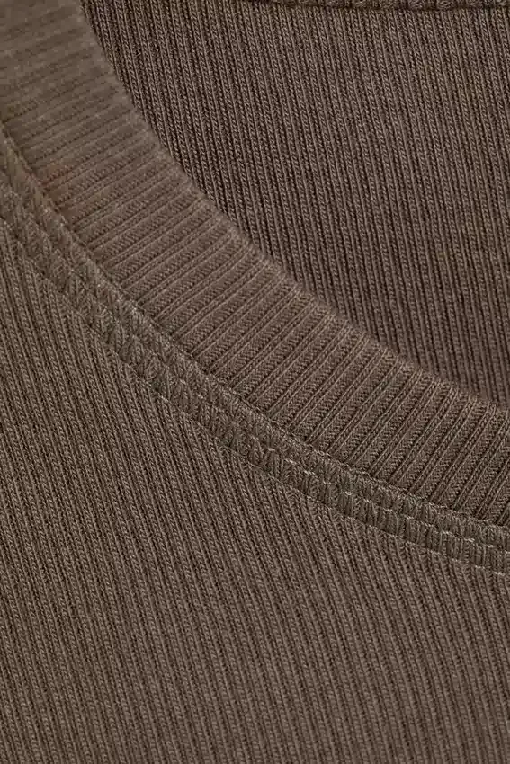 Boxy Slim Fit Ribbed T-Shirt – Dark Mole Boxy Slim Fit Ribbed T-Shirt – Dark Mole