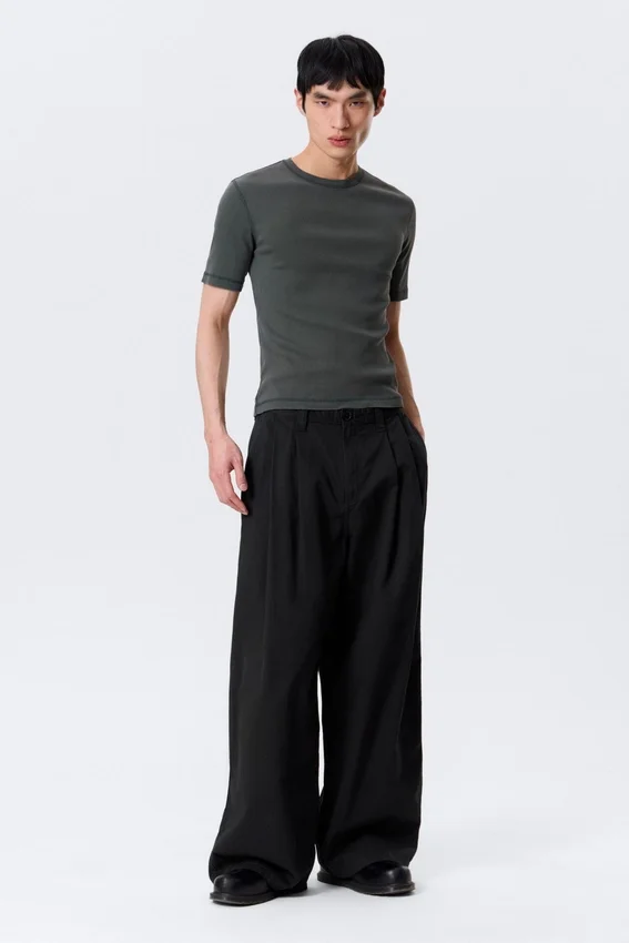 Boxy Slim Fit Ribbed T-Shirt – Washed Dark Mole Boxy Slim Fit Ribbed T-Shirt – Washed Dark Mole