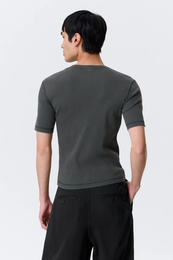 Boxy Slim Fit Ribbed T-Shirt – Washed Dark Mole Boxy Slim Fit Ribbed T-Shirt – Washed Dark Mole