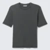 Boxy Slim Fit Ribbed T-Shirt – Washed Dark Mole Boxy Slim Fit Ribbed T-Shirt – Washed Dark Mole