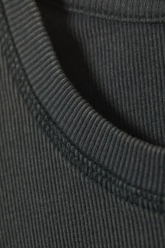 Boxy Slim Fit Ribbed T-Shirt – Washed Dark Mole Boxy Slim Fit Ribbed T-Shirt – Washed Dark Mole
