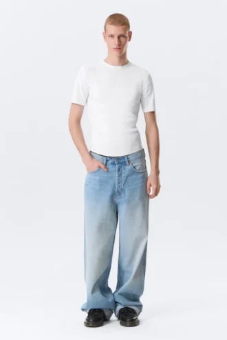 Boxy Slim Fit Ribbed T-Shirt – White