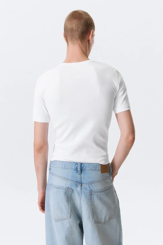 Boxy Slim Fit Ribbed T-Shirt – White Boxy Slim Fit Ribbed T-Shirt – White