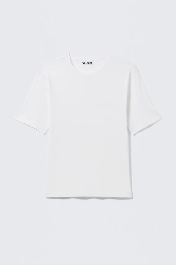 Boxy Slim Fit Ribbed T-Shirt – White Boxy Slim Fit Ribbed T-Shirt – White