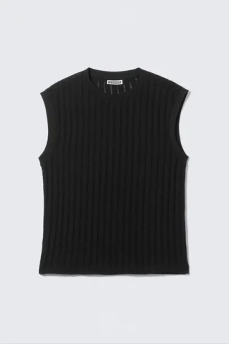 Boxy Structured Cotton Tank Top – Black