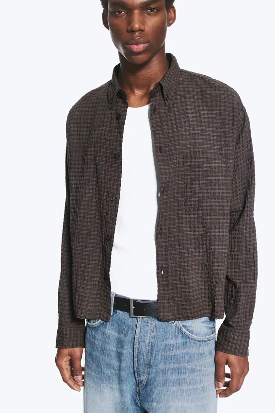 Boxy Structured Shirt – Checked Dark Brown Boxy Structured Shirt – Checked Dark Brown