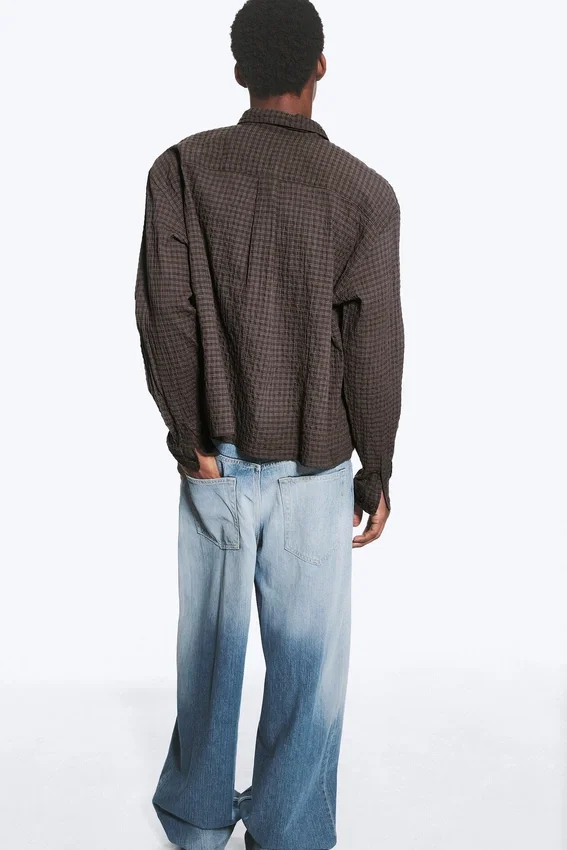 Boxy Structured Shirt – Checked Dark Brown Boxy Structured Shirt – Checked Dark Brown