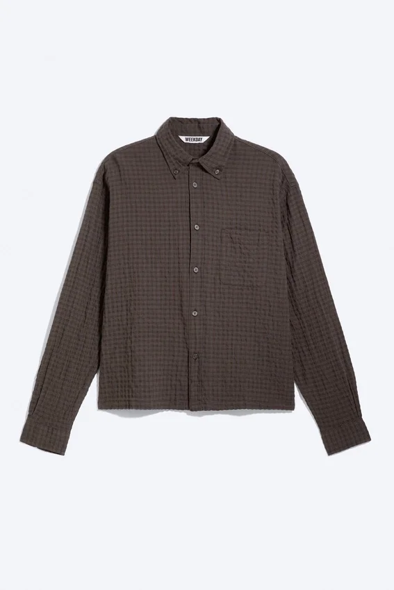Boxy Structured Shirt – Checked Dark Brown Boxy Structured Shirt – Checked Dark Brown