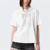 Boxy Studded Graphic T-Shirt – White – Gothic Face Print Boxy Studded Graphic T-Shirt – White – Gothic Face Print