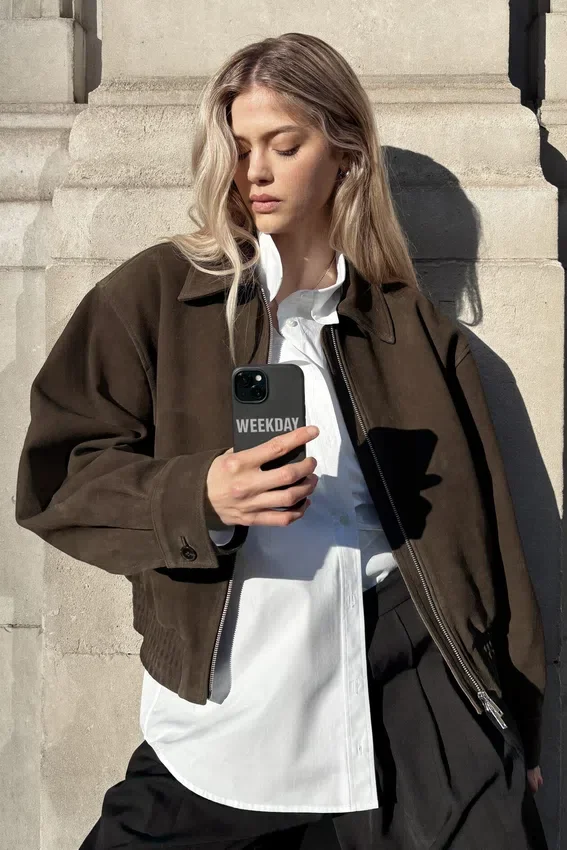 Boxy Suede Zip Jacket – Dark Brown Boxy Suede Zip Jacket – Dark Brown
