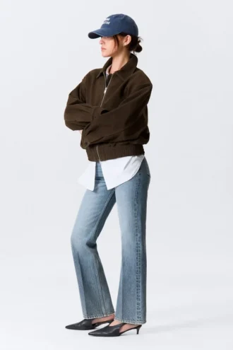 Boxy Suede Zip Jacket – Dark Brown