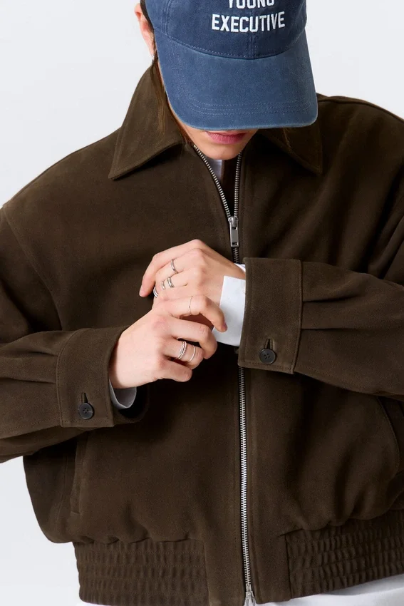 Boxy Suede Zip Jacket – Dark Brown Boxy Suede Zip Jacket – Dark Brown
